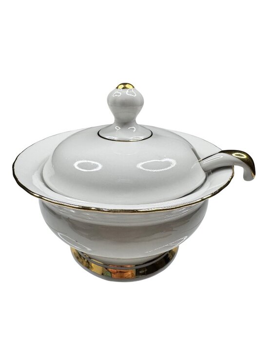 Other - Porcelain Lidded Sugar Bowl With Gold Trim & Matching Ladle